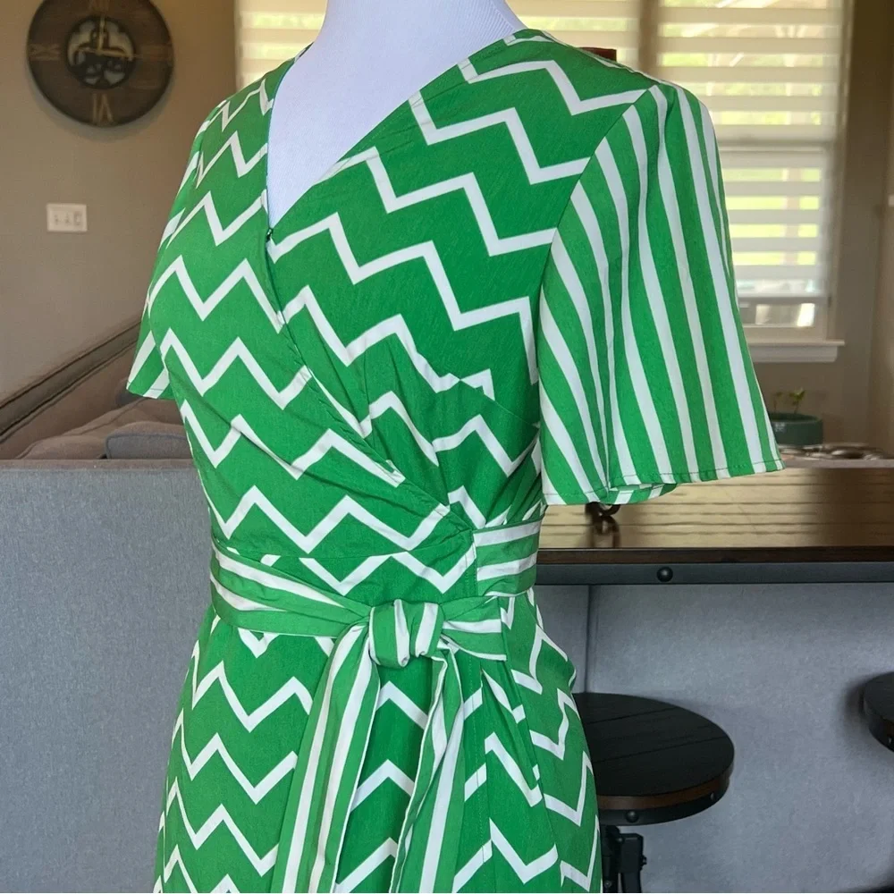 Who What Wear Maxi Wrap Dress Women's Small Kelly Green White Summer Long Length - Picture 3 of 16